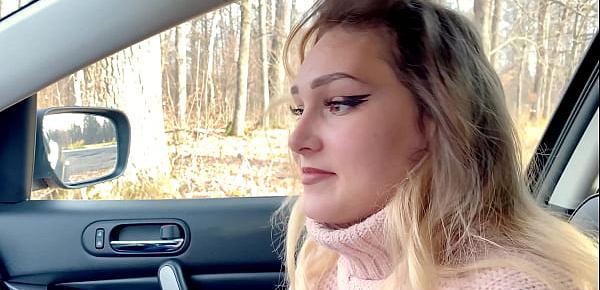  Blonde Deep Sucks Cock and Gets Cum in Mouth While No One Sees - In Car